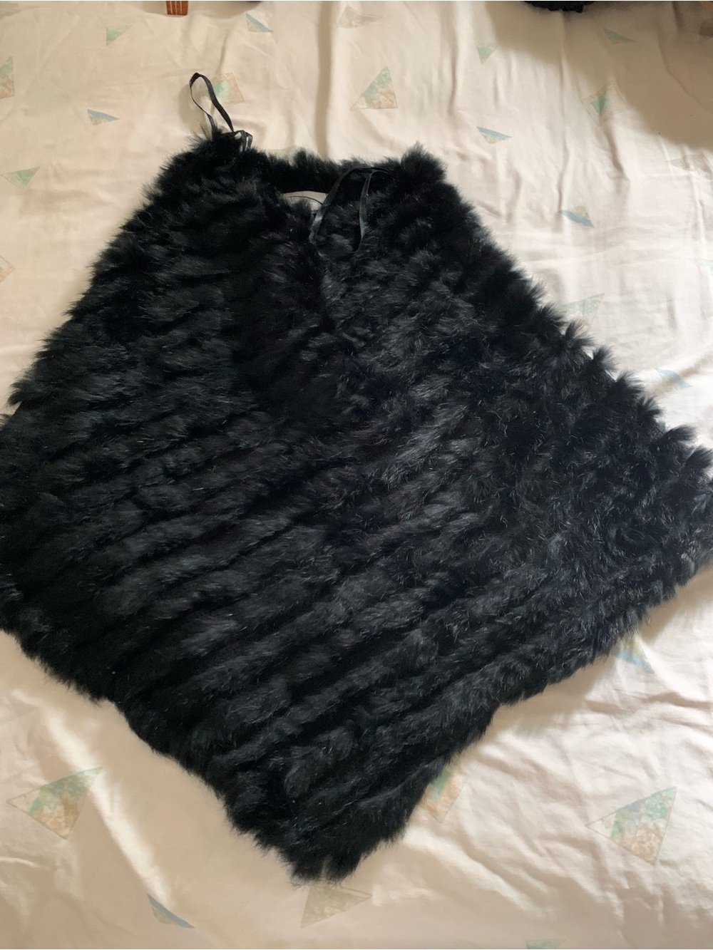 rave Black genuine fur poncho